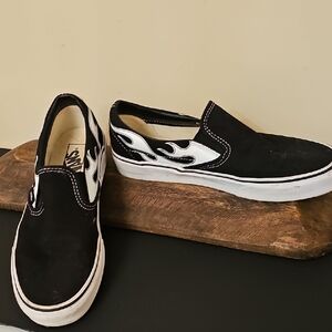 Vans Black and White Flame Slip-On Sneakers